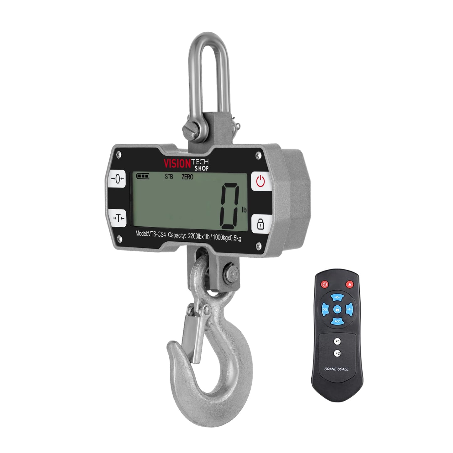 VisionTechShop Digital Crane Scale, VTS-CS4 2200lb/1000kg Heavy Duty Compact Hanging Industrial Scale with Remote Control, Large LCD Display, Backlight for Farm, Factory, Construction