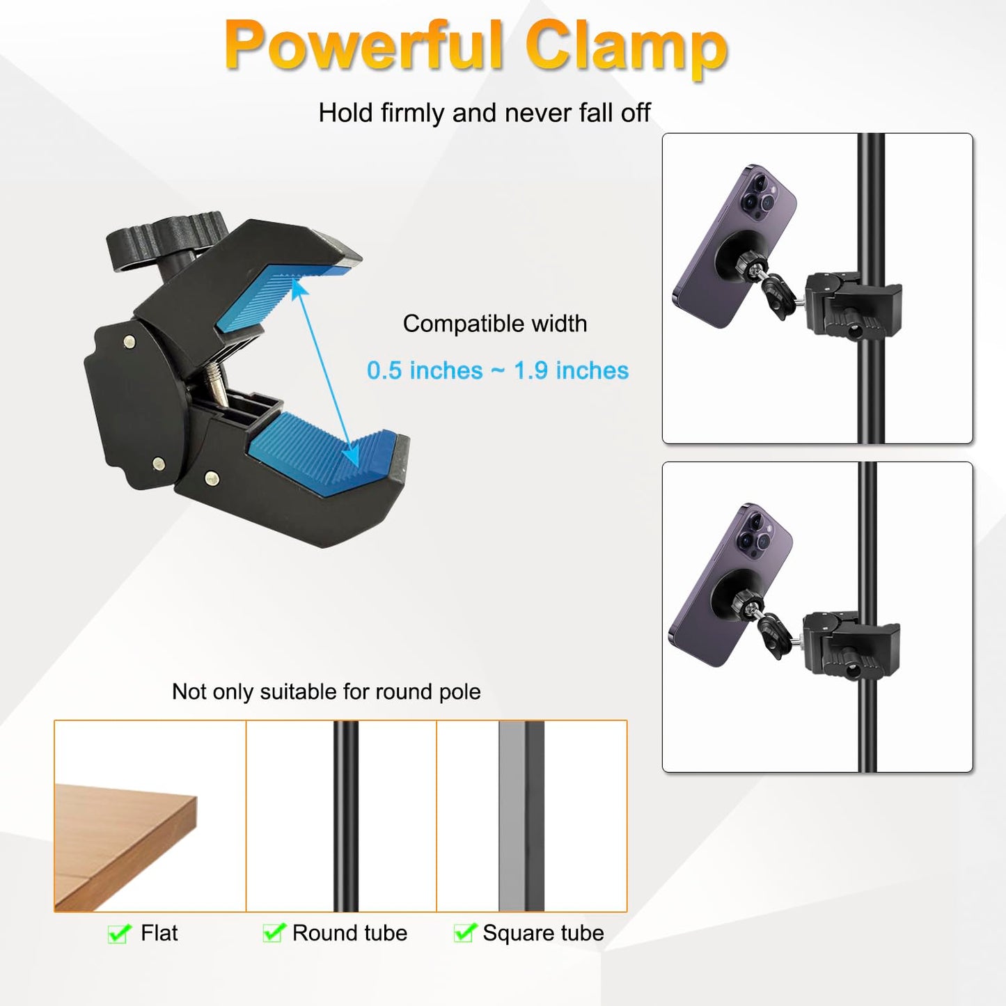 Khazylorr Mic Stand Phone Holder, for MagSafe Clamp Mount Phone Holder Handlebar, 360° Swivel Magnetic Microphone Stand Phone Mount Clip for iPhone 16 15 14 MAX Pro Samsung Galaxy Any Smartphones