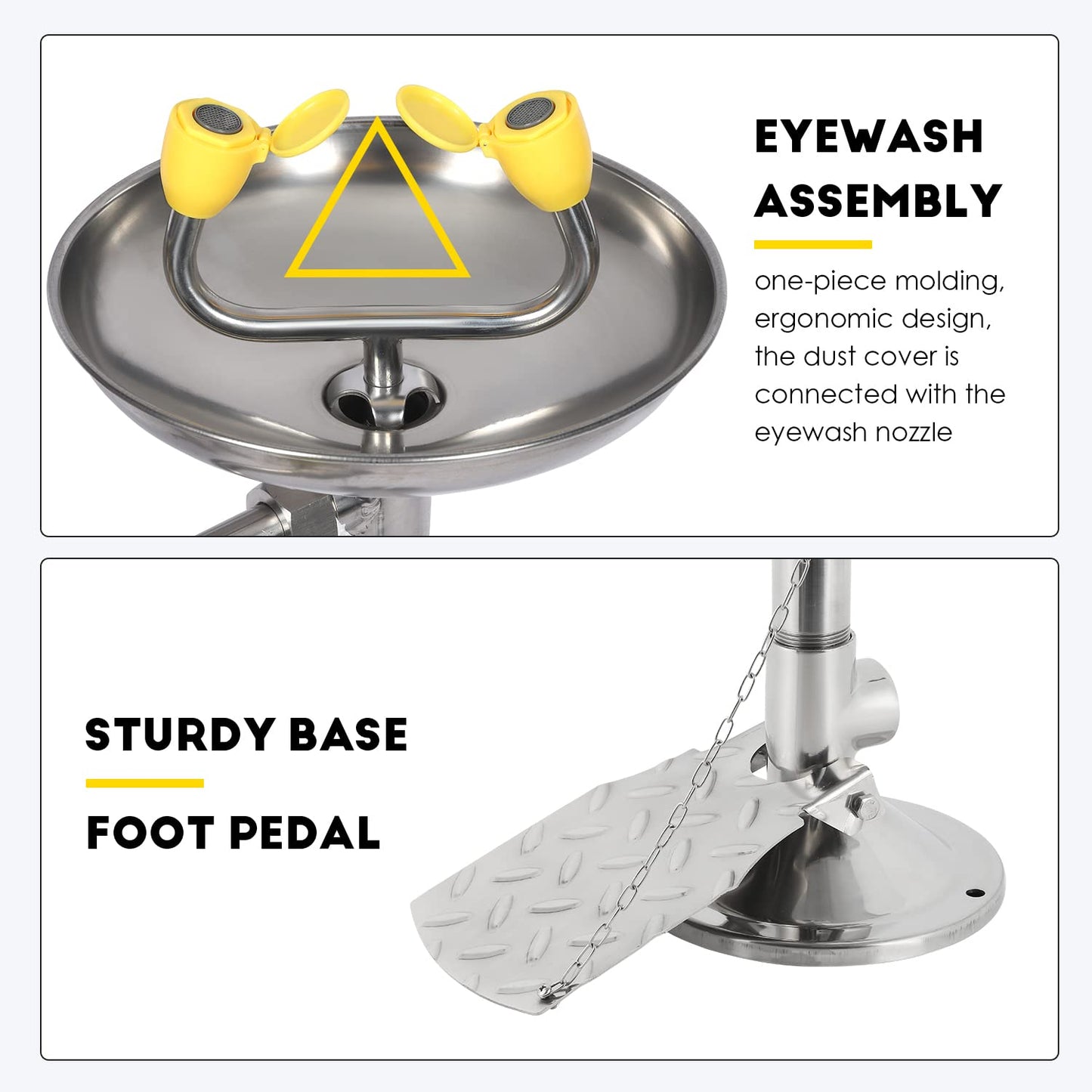 CGOLDENWALL Eye Wash Station with Foot Pedal, NPT Thread, OSHA Approved Emergency Pedestal Mounted Eyewash Station, Eye Face Washing Station, 304 Stainless Steel Bowl+Pedal