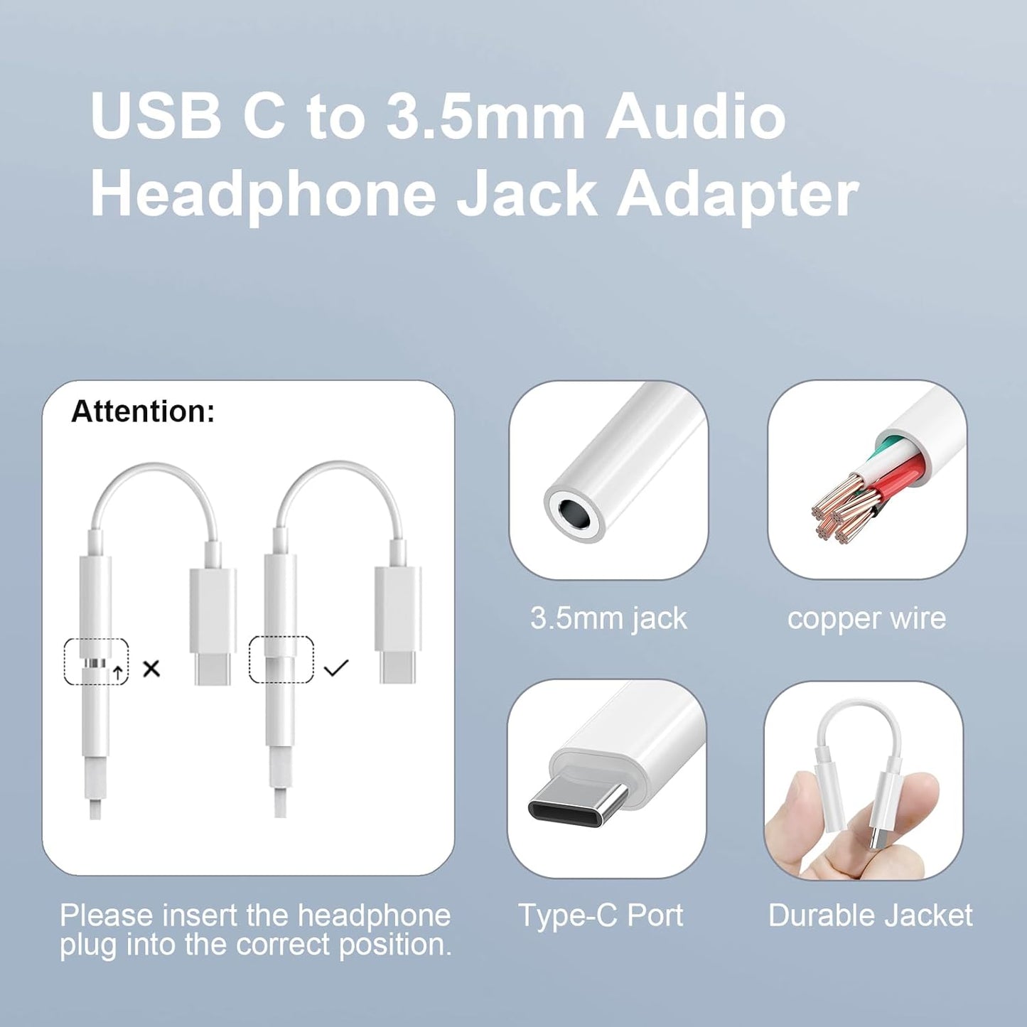 Duyasurs 2 Pack 3.5mm 17/16/15 Pro/15 S21-24, 7/6/5 USB C to Headphone Jack Adapter, USB C to Aux Audio Dongle Cable