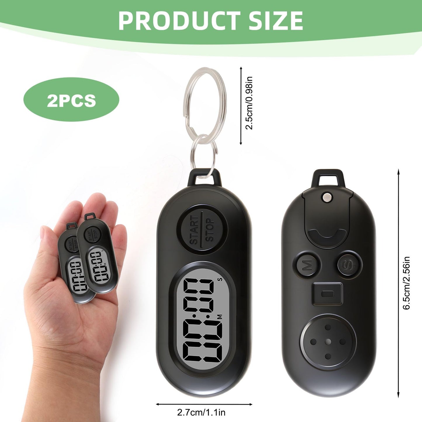 2 Pack Mini Digital Timer Keychain, Portable Countdown Timer and Stopwatch with LCD Display, Small Clip-On Pocket Timer for Cooking, Study, Workouts, Classroom and Daily Use