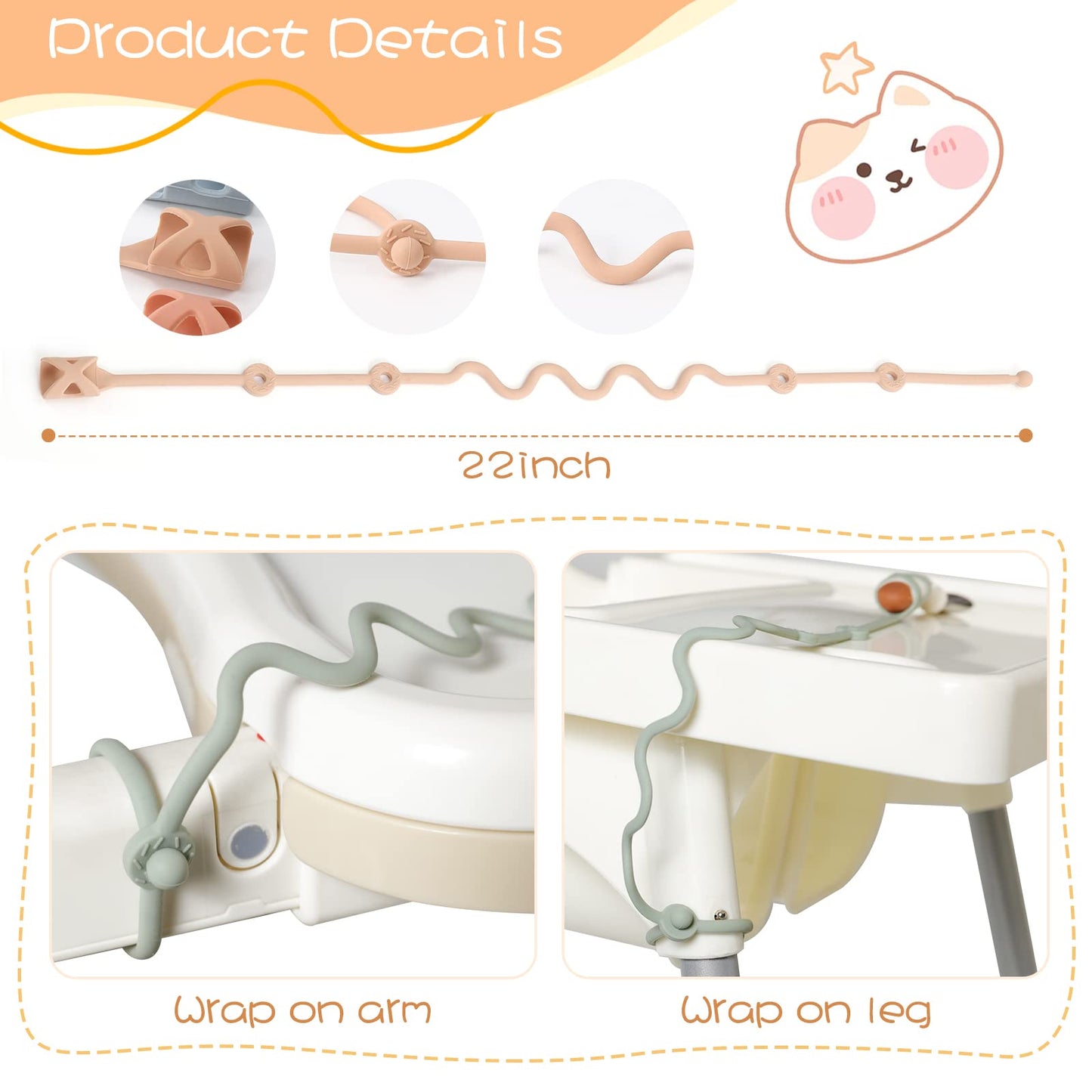 SMAutoLife Toddler Utensils，Silicone Stretch Lids for fork and spoon,Holder Strap Food Grade Silicone Keep Fork and Spoon Off The Floor Great for Baby and Kids Dishwasher Safe （Apricot and Orange)