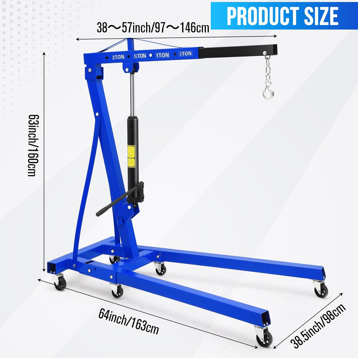 2 Ton Folding Hydraulic Engine Hoist - Cherry Picker Shop Crane, 4400 Lbs Hydraulic Engine Lift with Telescopic Boom, 6 Casters for Garage, Workshop, Auto-Repair, Heavy Duty, Easy Mobility, Blue