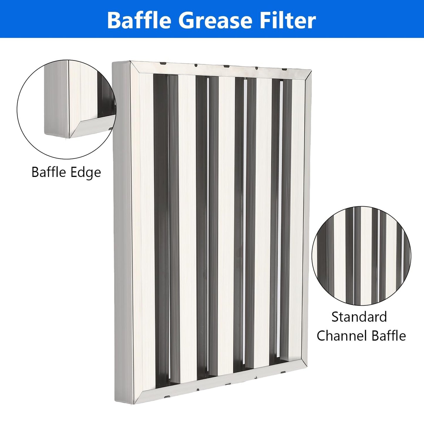 Commercial Hood Filters 19.5W x 19.5H Inch, 430 Stainless Steel 6 Grooves Range Hood Baffle Grease Filter for Kitchen Exhaust System, Easy to Clean