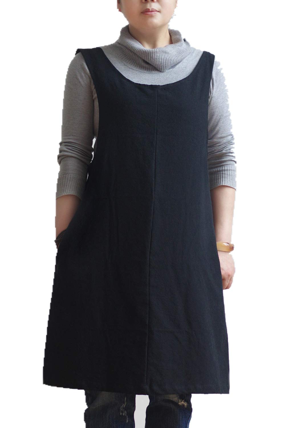 AOBBYBBS Soft Cotton Linen Apron Solid Color Halter Cross Bandage X Shape Kitchen Cooking Apron for Women Chef Housewarming Gift (Black)