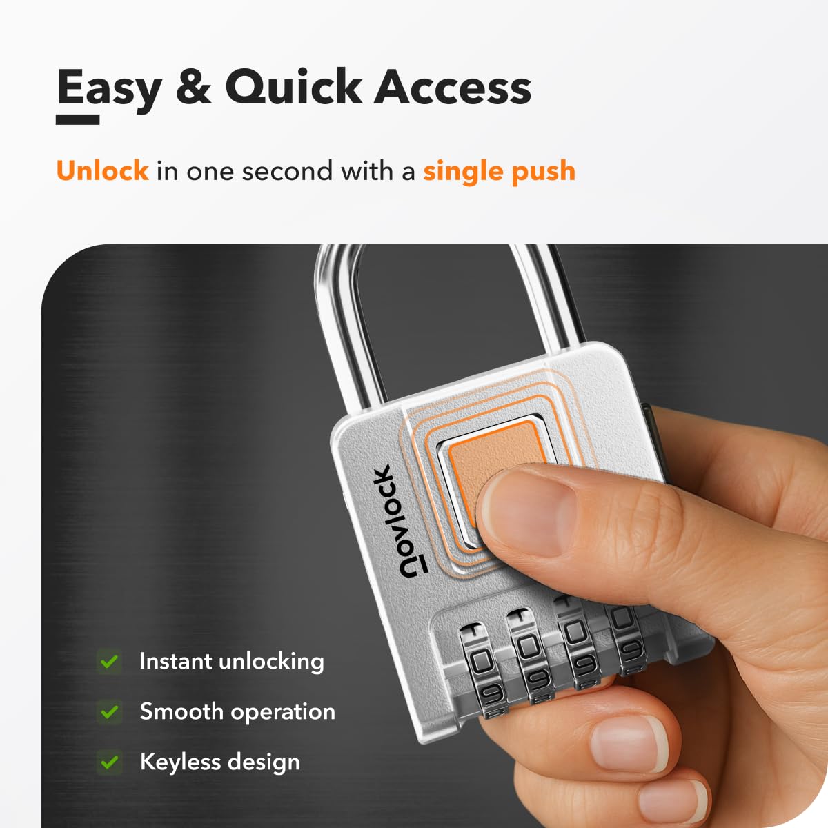 NOVLOCK Combination Lock for Outdoor & Indoor | Heavy Duty, Weatherproof, 4-Digit Security | Padlock for Lockers, Gates, Fences, Sheds, Storage | 1-Pack, Silver