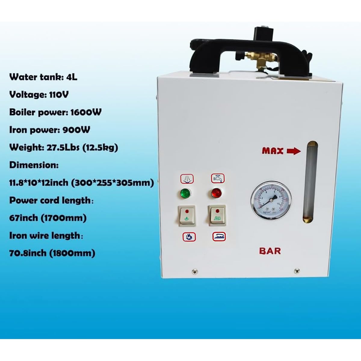 INTBUYING Industrial Steam Iron Curtain Electric Iron Boiler 110V Steam can be adjusted 1600W Booster Iron Clothing Store Laundry Cloth Factories