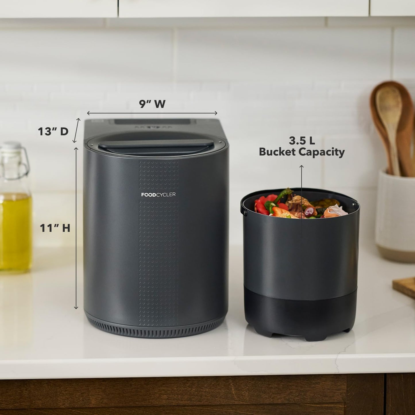 Food Cycler Eco 3 Compact Kitchen Food Recycler | Indoor Composter Bin Alternative | Electric Countertop Food Waste Disposer with Odorless 3.5L Indoor Food Waste Bin for Easy Waste Management | Grey