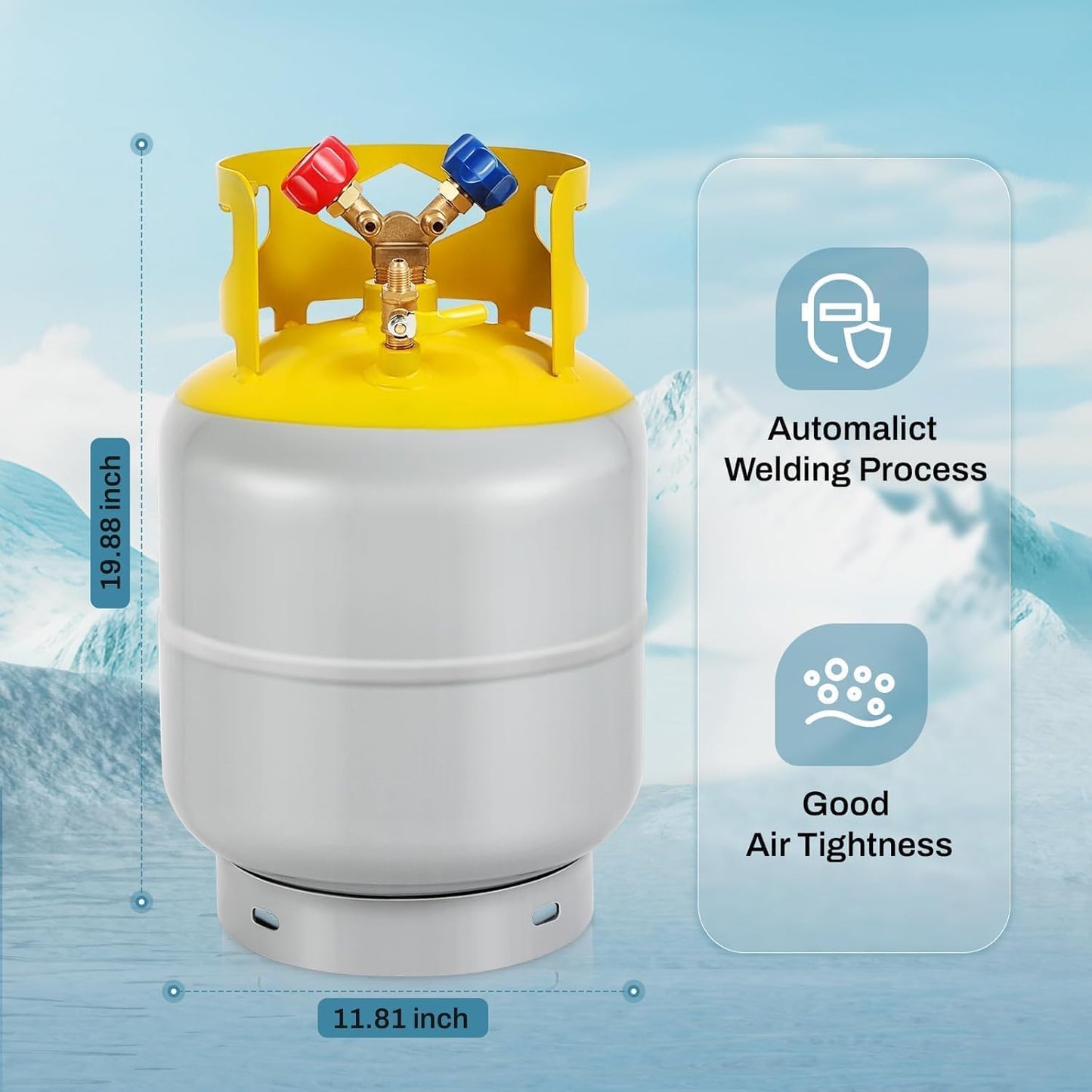 FAHKNS Recovery Tank Refrigerant Recovery Cylinder Tank 50 LB with 1/4 SAE Y-Valve Liquid/Vapor Reclaim Tank AC Freon Refrigerant Recovery Tank Reusable Cylinder Tank Without Float Switch