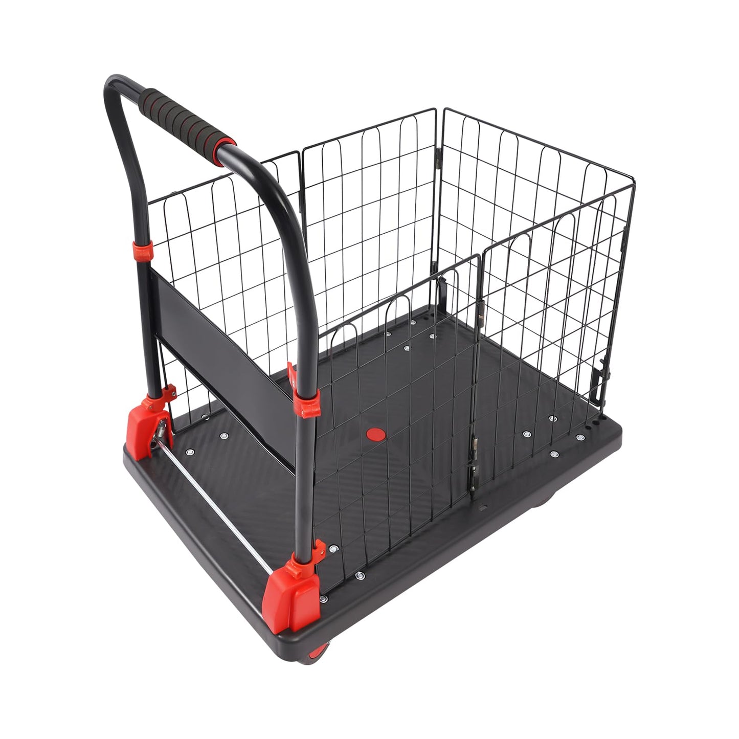 660LBS Capacity Platform Truck Cart with Cage, Foldable Heavy Duty Hand Truck with Wheels Multipurpose Portable Flatbed Cart Removable Cage Cart for Yard, Office and Store