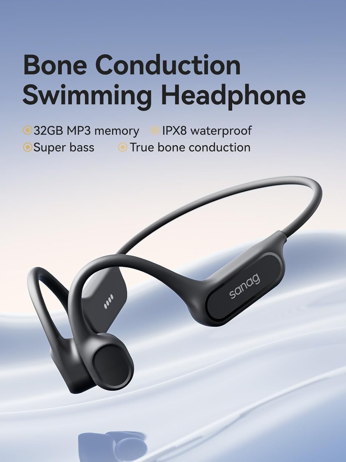 B33S 6.0, IPX8 SwimmingHeadphones 32GB MP3 40H Sanag Bone Conduction Headphones Bluetooth Waterproof with Player