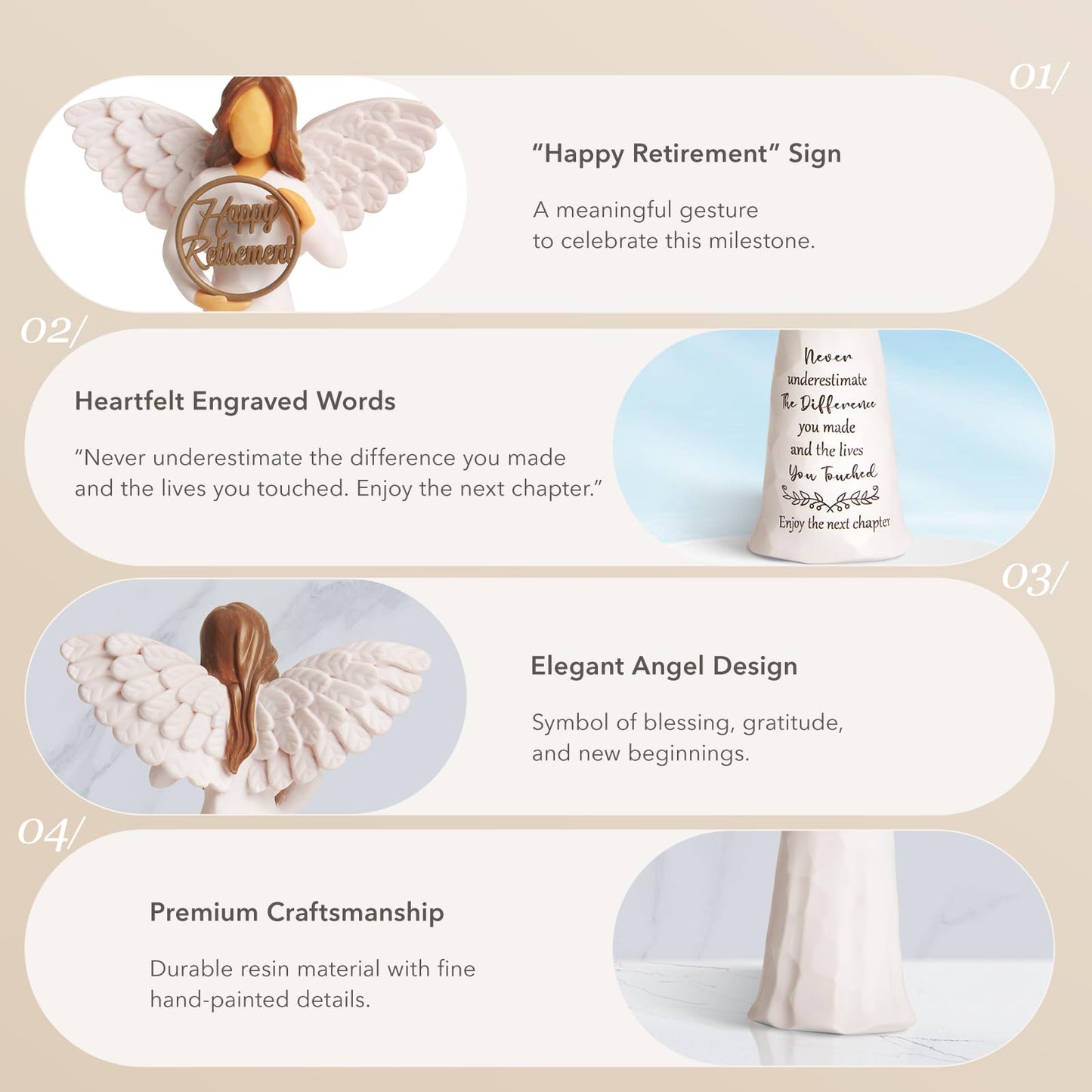 Yeegook Retirement Gift for Woman, Happy Retirement Gifts for Women Men Teacher Nurse Friend Coworker, Goodbye Farewell Retired Gifts, 6" Retirement Angel Figurine