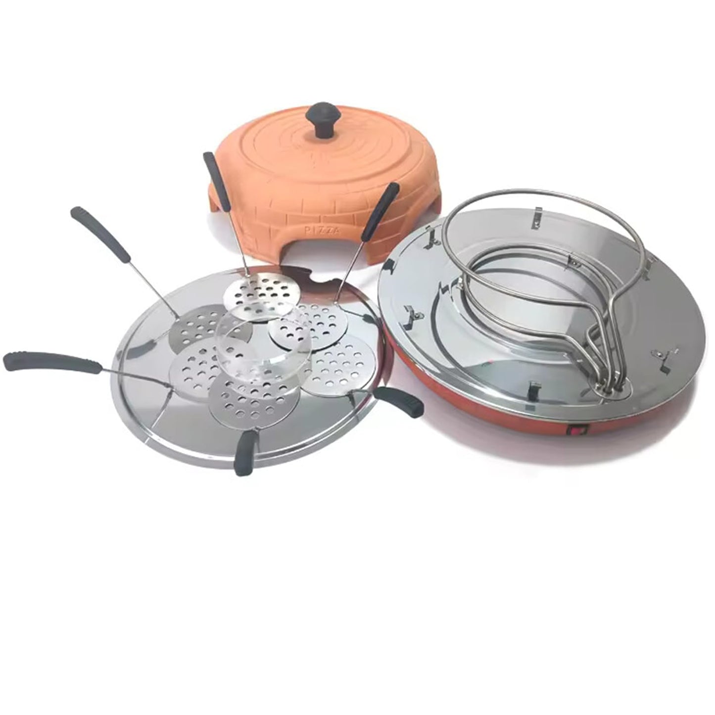 Electric Pizza Oven Family Sharing Pizza Maker with Terracotta Cover, Mini Smokeless Pizza Bake Oven for Pizza Party Home Party (6 PERSON)
