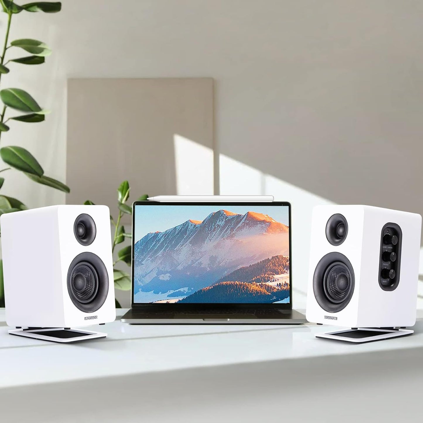 Sanyun SW601 15 2''-3'' Tilted Desk Speaker Stands for Compact Computer PC Bookshelf Monitor Speakers, Steel Metal Base