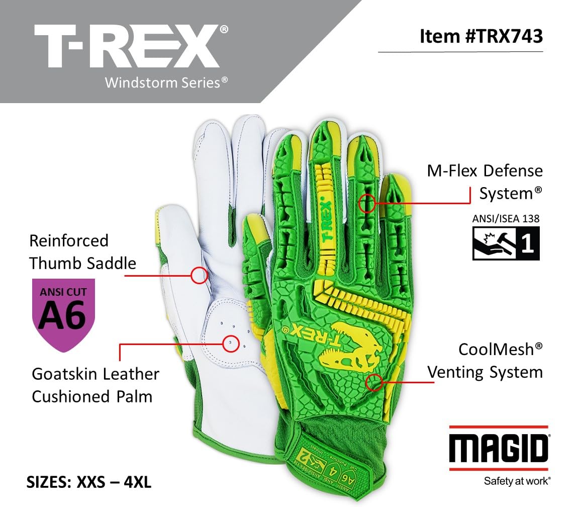 MAGID TRX743 ANSI A6 Cut-Resistant Windstorm Series® Hi-Vis Impact Gloves, 12 Pairs, Size 9/Large
