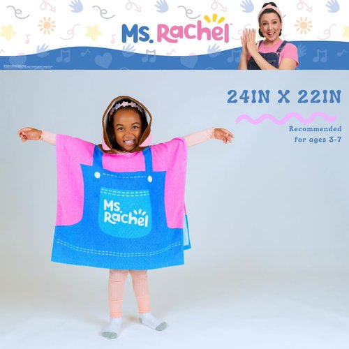Ms. Rachel Kids Beach/Pool/Bath/Camping Hooded Towel Poncho 24" X 22", Absorbent Cotton Cover up, (Officially Licensed Product) by Franco