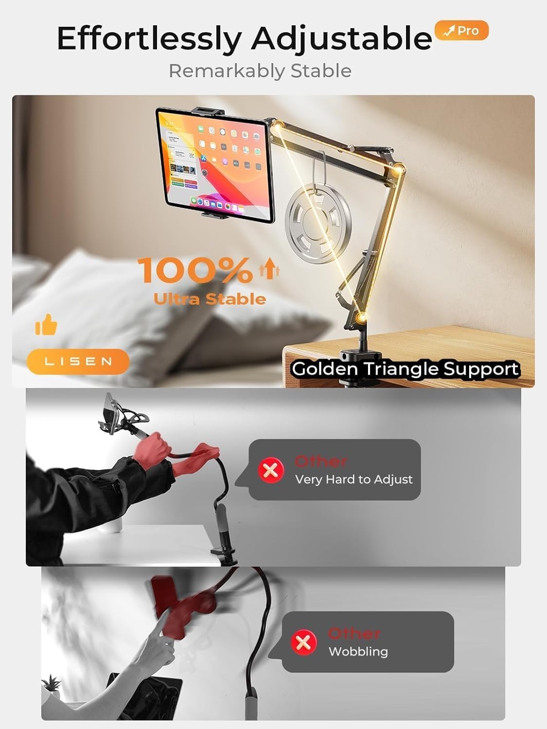 LISEN 2 12, 17e, 4-13" Tablet Stand iPad Stand for Desk Mount [Ultra Sturdy Clamps] iPad Holder for Tablet Holder Mount