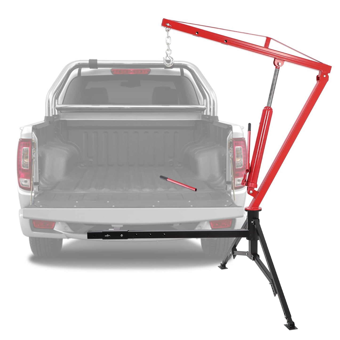 EliteEdge 1000 LBS Hydraulic Pickup Truck Crane, 360° Swivel Hitch Mounted Hoist with 3 Adjustable Booms, Truck Bed Crane for Lifting Engine, Deer, or Construction Goods