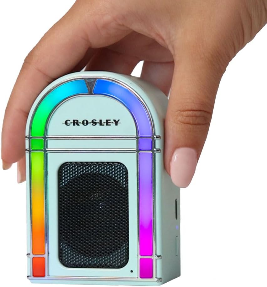 Crosley Aqua Blue Mini Jukebox Bluetooth Speaker with LED Lights
