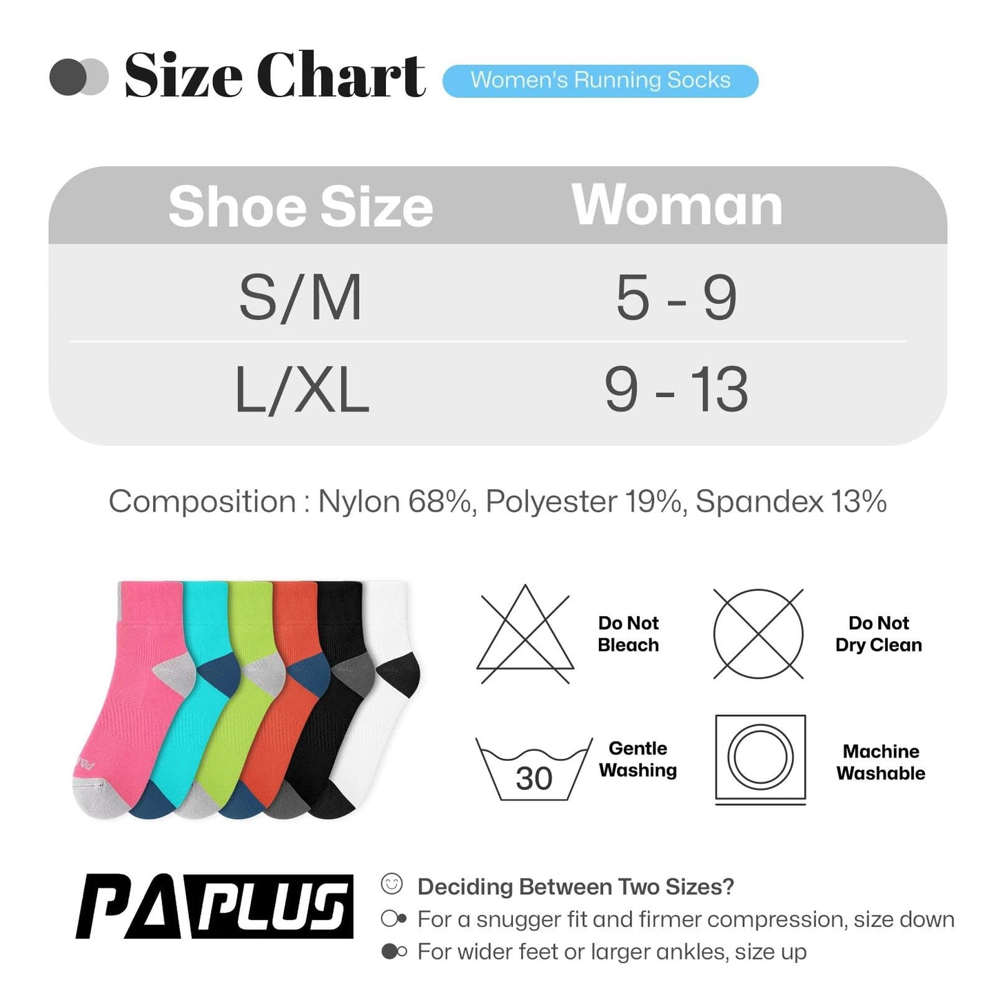 PAPLUS Ankle Compression Socks for Women 6 Pairs, Running Athletic Socks with Arch Support，Plantar Fasciitis Socks