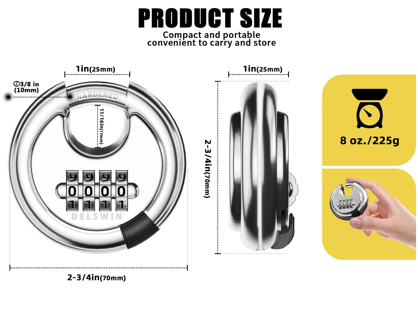 DELSWIN 4 Digit Combination Lock Disc Padlock with Hardened Steel Shackle Outdoor Combo Lock for Outdoor Gate Sheds,Storage Unit,Garage,Fence,Gym Locker(2 Pcs)
