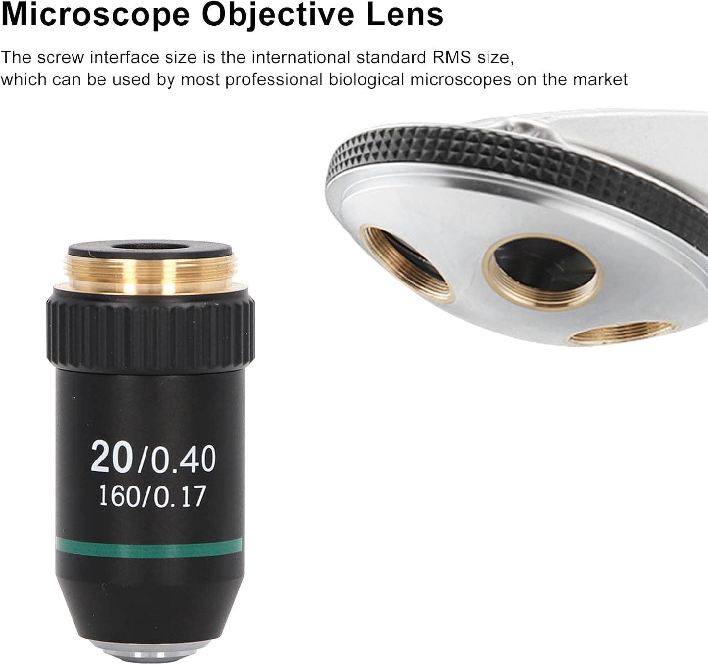 FILFEEL 20X 0.40 Microscope Objective Lens, Brass Chrome Plated Achromatic Objective, Spring Device, Numerical