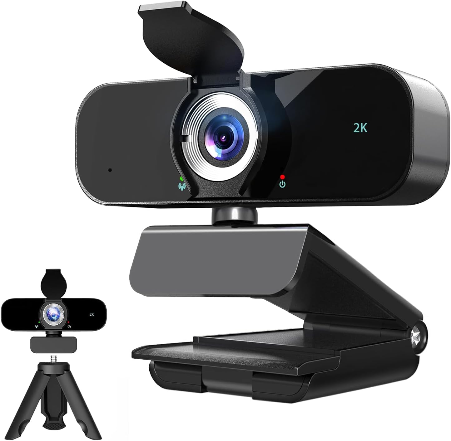 Lusinx 2K Webcam for Computer, USB Plug&Play, Auto Low Light Correction, Privacy Cover, Tripod, Wide Angle