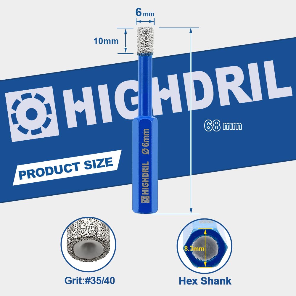 HIGHDRIL 13Pcs Diamond Hole Saw Kit and Dry Diamond Tile Drill Bit with Hex Shank,HIGHDRIL