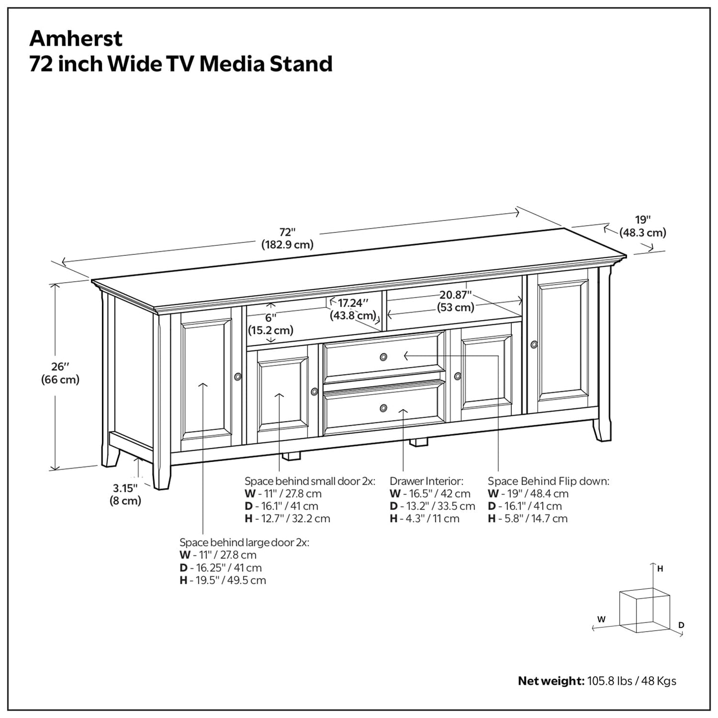 SIMPLIHOME Amherst TV Stand - 72 inch Wide Solid Wood Media Console in Mocha Brown, Transitional Entertainment Center for Living Room for TVs up to 80 Inches with Shelves and Cable Management