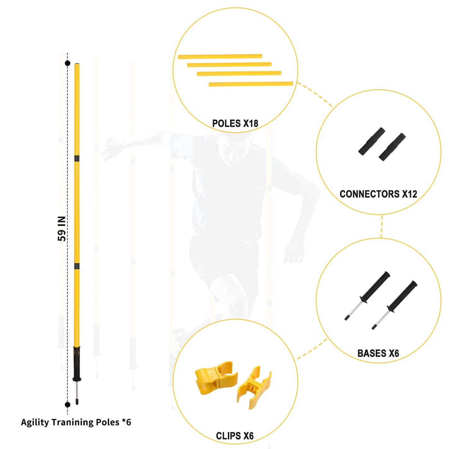 LTTGX Soccer Agility Training Poles Set: Football Speed Training Equipment with 6Soccer Agility Poles Adjustable Height Hurdles for Basketball Athletes Youth