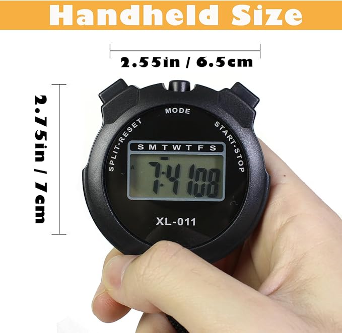 16-Pack Multi-Function Electronic Digital Sport Stopwatch Timer, Large Display with Date Time and Alarm Function, Sports Coaches Fitness Coaches and Referees Black