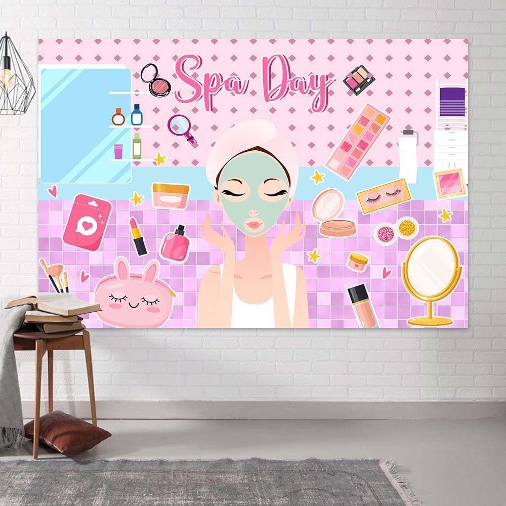 Dtekoj 7X5FT Spa Party Backdrop, Sweet Pink Beauty Makeup Photography Background Banner for Spa Birthday Party