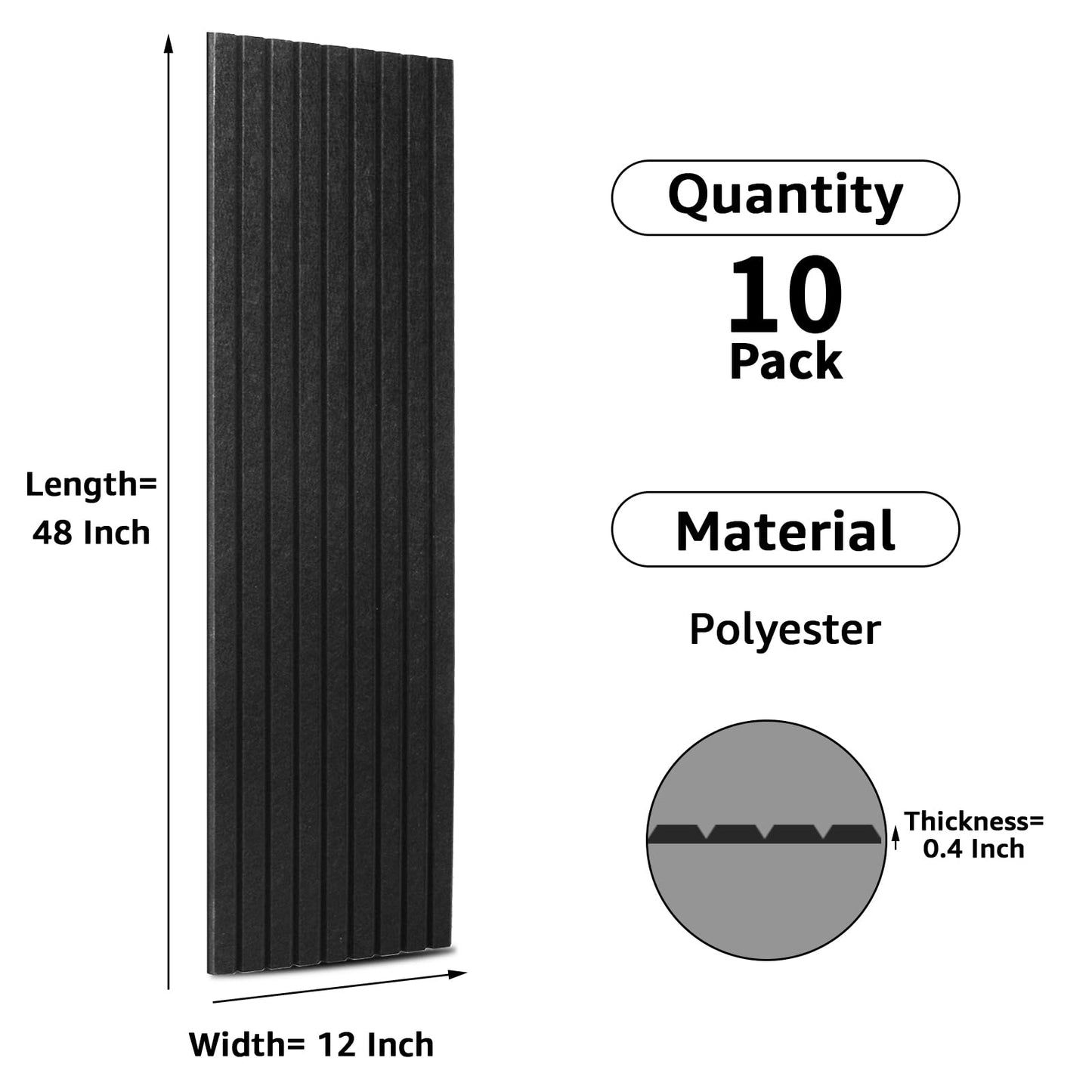 Art3dwallpanels 10 Pack Acoustic Panels, 48" X 12" X 0.35" Soundproof Wall Panels, Self Adhesive High Density Sound Absorbing Acoustic Treatment for Recording Studio, Office, Black