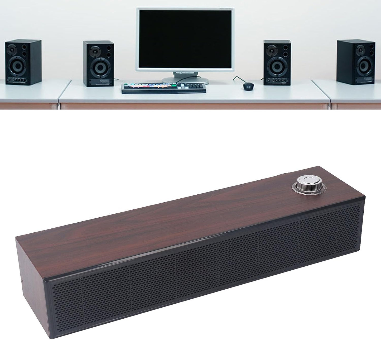 Diyeeni 3.5mm 1.2m Wooden Computer Speaker, USB Powered PC Speakers, HiFi Stereo Sound Computer Sound Bar for Desktop