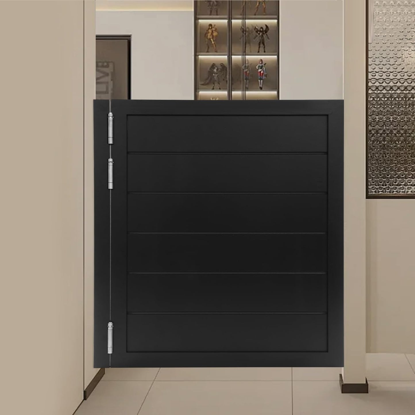 Swinging Door with Spring Hinges, Interior Cafe Saloon Door, Modern Style Pine Wood Louvered Auto Close Door for Kitchen Bar Shop Hallway Porch Entrance Partition (Black, 31.49 * 35.43in)