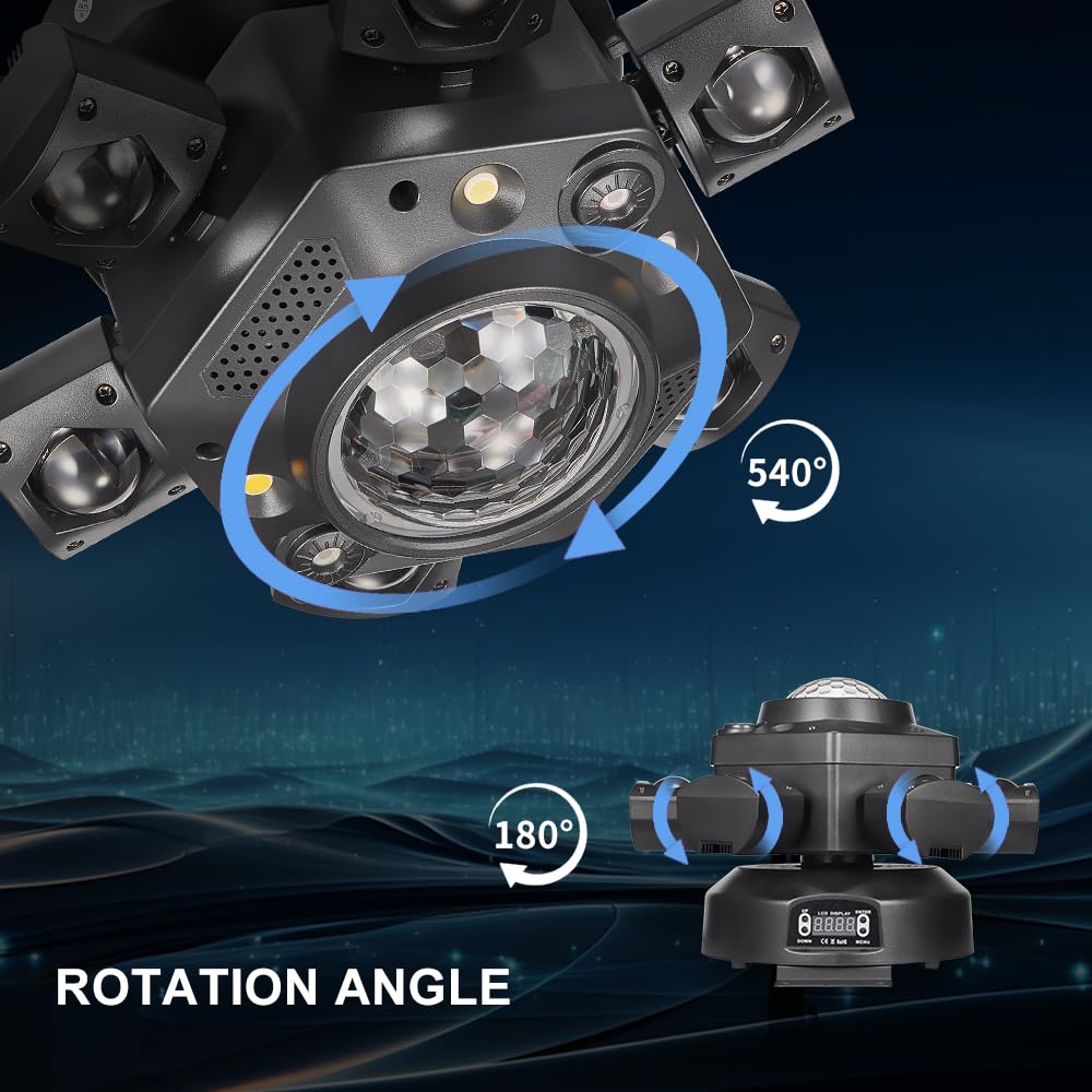 Moving Head DJ Lights, Rualin 120W Stage Light 4 in 1 with RGBW 6 Arms Beam, Kaleidoscope Light, Red Green Starry and White Amber Strobe, Remote & DMX Control for Disco Club Party DJ Stage Lighting
