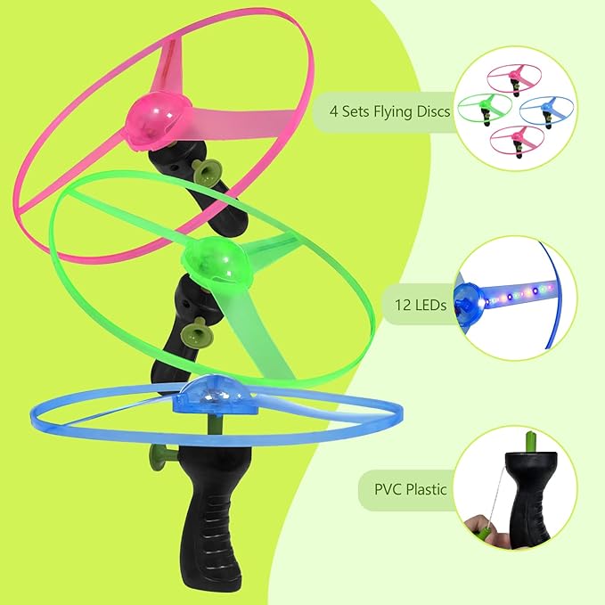 M.best 12 Sets LED Flying Set, Fun Flying Saucers Toys for Kids with Flashing Lights, Flying Toy Outdoor Toys Glow in The Dark Party Supplies Party Favors for Kids 4-8 8-12