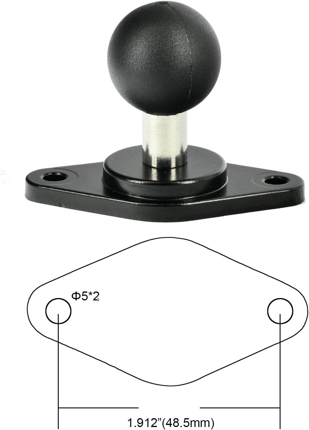 VAUBORTTI 1-Inch Aluminum Ball Mount with Diamond and Round Base, AMPS Hole Pattern for Car Boat Dash Mounting