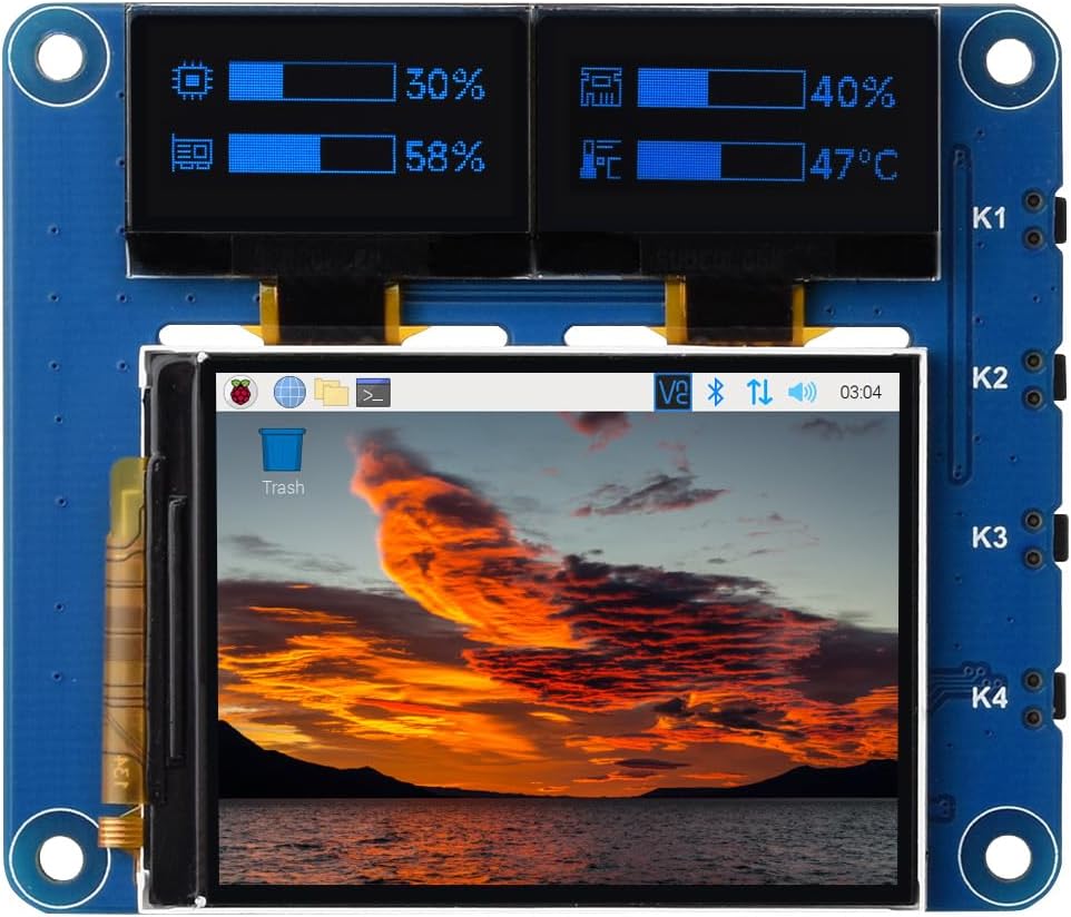 waveshare 2inch 0.96inch 40PIN OLED/LCD HAT, Onboard IPS LCD Main Screen and Dual Blue OLED Secondary Screens