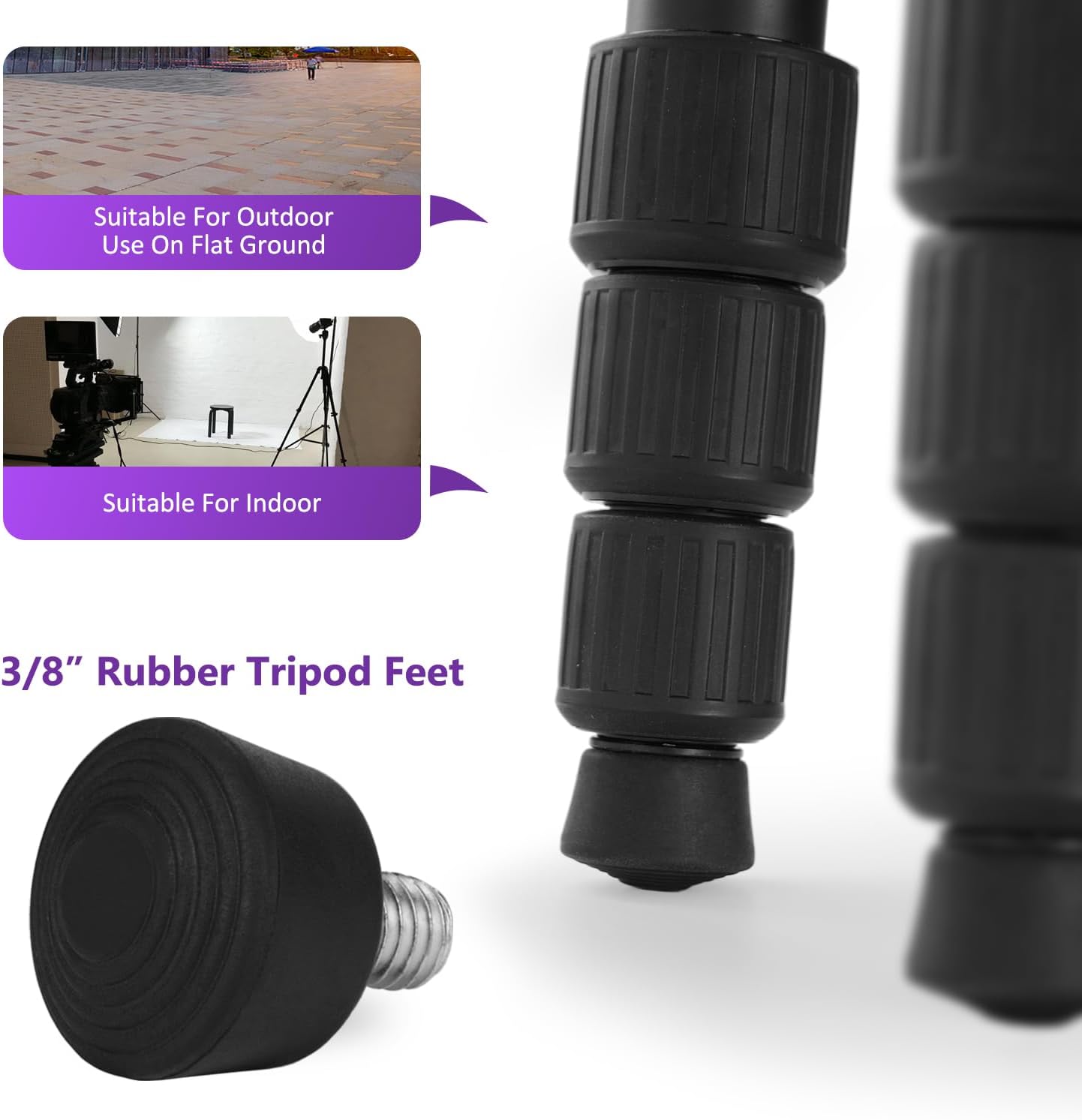 Rigych 6 3/8-16 Pcs Tripod Spike Feet - Thread, Rubber & Stainless Steel Spike Feet, Universal Anti-Slip