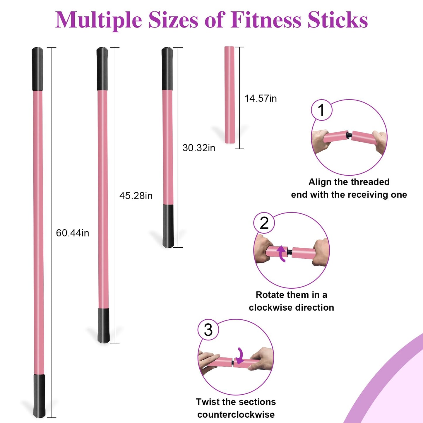 5ft Yoga Stick - Sturdy Steel Adjustable Stretching Stick for Mobility, Flexibility & Balance | Non-Slip Ends & Foam Handles | Exercise Pole for Fitness, Physical Therapy, Posture Correction Pink