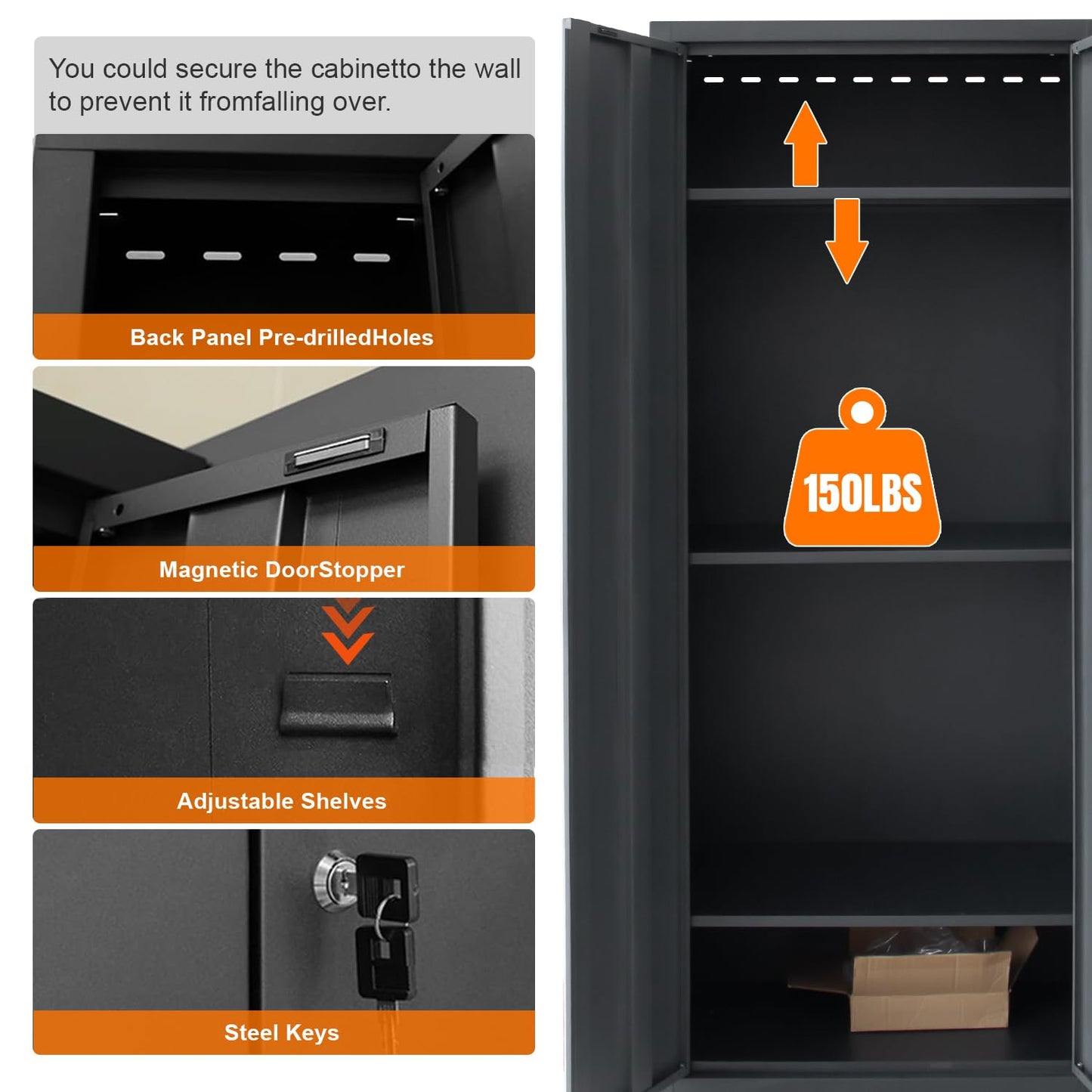 HPDMC Garage Storage Cabinet System 9-Pcs Workshop Set Garage Cabinets and Storage System with Steel Cabinet Drawers, Rolling Chest, Workbench, Pegboard for Garage Tool Organization, Black and Grey