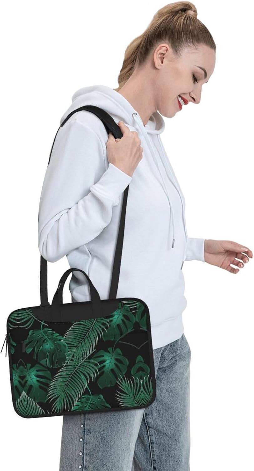JIPOFD Banana Leaf Green Print Structured Laptop Bag Oxford Cloth Briefcase Padded Shoulder Case with Front Pockets