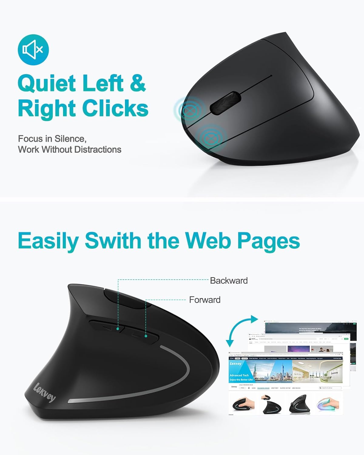 Lekvey 2.4G 3 6 Left Handed Ergonomic Mouse, Vertical Wireless Mouse for Left Hand, USB Carpal Tunnel Lefty Mouse