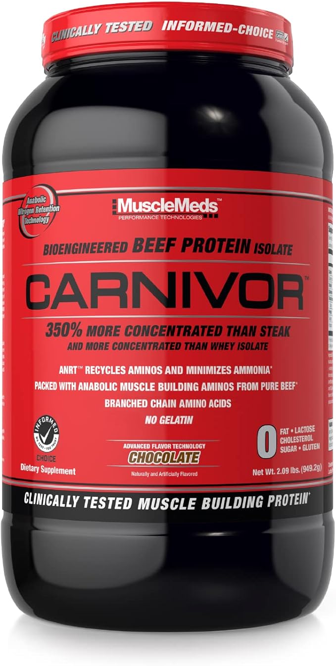 MuscleMeds CARNIVOR Beef Protein Isolate Powder, Muscle Building, Recovery, Lactose Free, Sugar Free, Fat, Free, 23g Protein, Halal Certified, Chocolate, 28 Servings