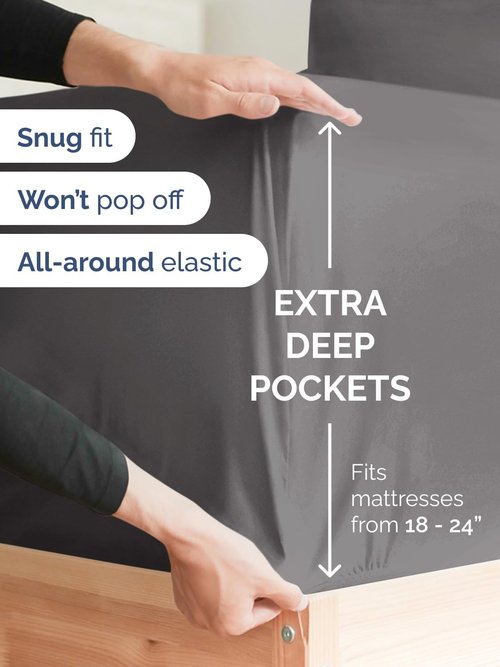 Hotel Luxury Extra Deep Queen Fitted Sheet - Ultra Soft & Breathable - Fits 18-24 Inch Mattresses - Dark Grey