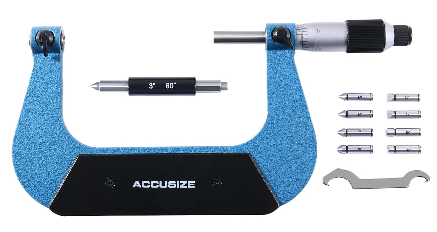 Accusize Industrial Tools 3-4'' X 0.001'' Screw Thread Micrometer with 5 Anvil in Fitted Box, S916-C753