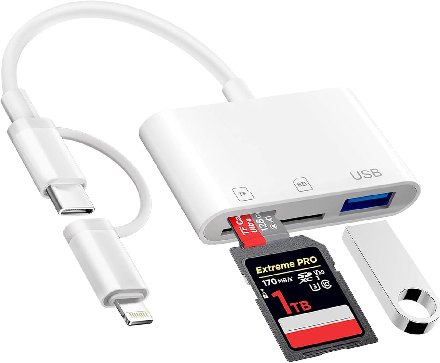 Denlane 3 SD Card Reader for iPhone iPad Mac, USB C and Lightning Dual Interface Memory Card Reader, Digital Camera