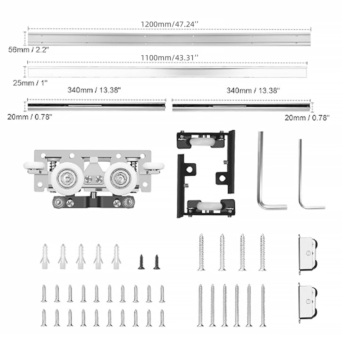 Concealed Sliding Barn Door Hardware Kit,48" Heavy Duty Sliding Door Hardware and Track Kit, Quiet Barn Door Track System, Hidden Barn Door Hardware Kit for Interior Doors
