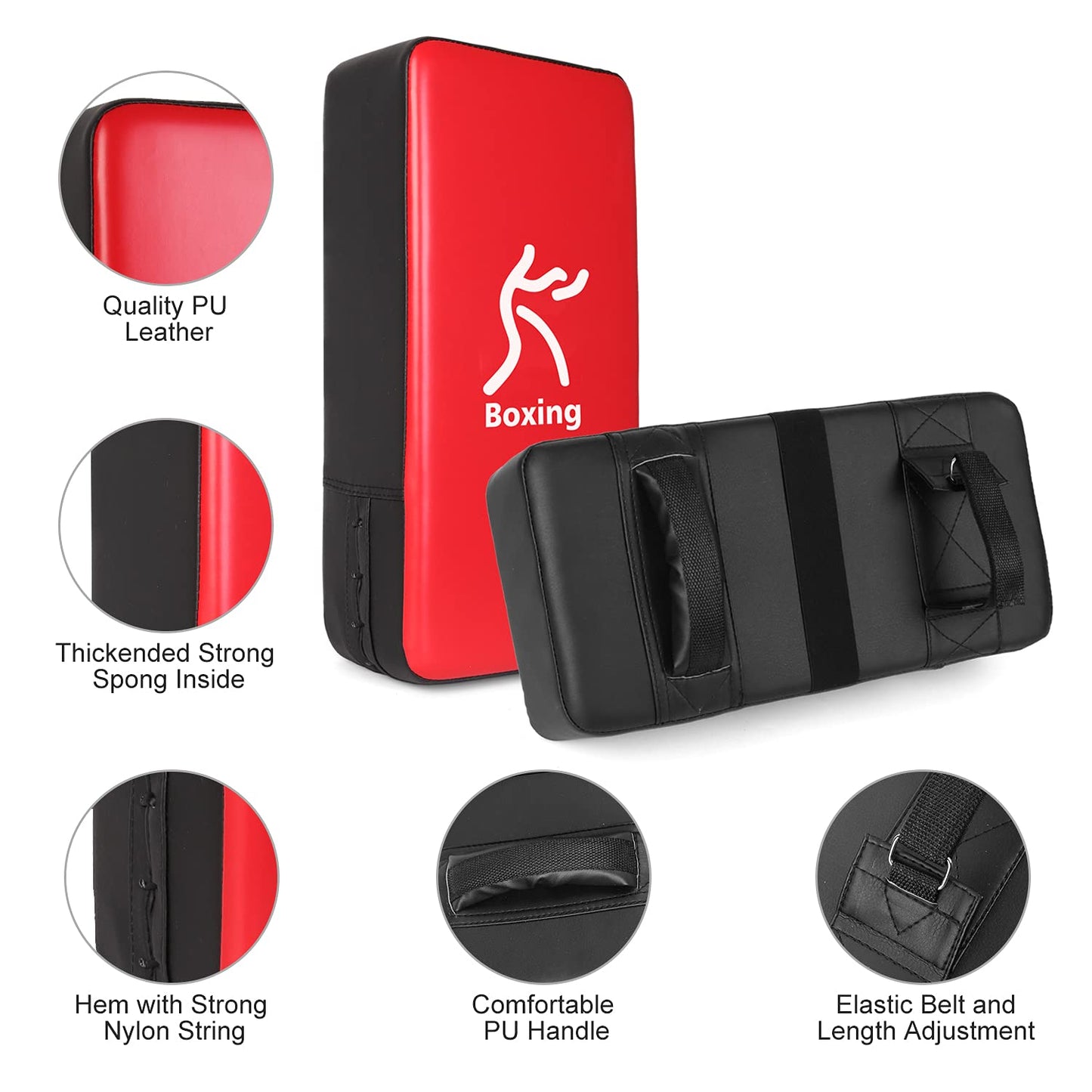 Odoland 2-in-1 Punching Mitts Kick Pack Set, Boxing Mitts Focus Pads, Taewondo Kick Pad, Great for Boxing, Kickboxing, Karate, Muay Thai, MMA Training, Black/Red